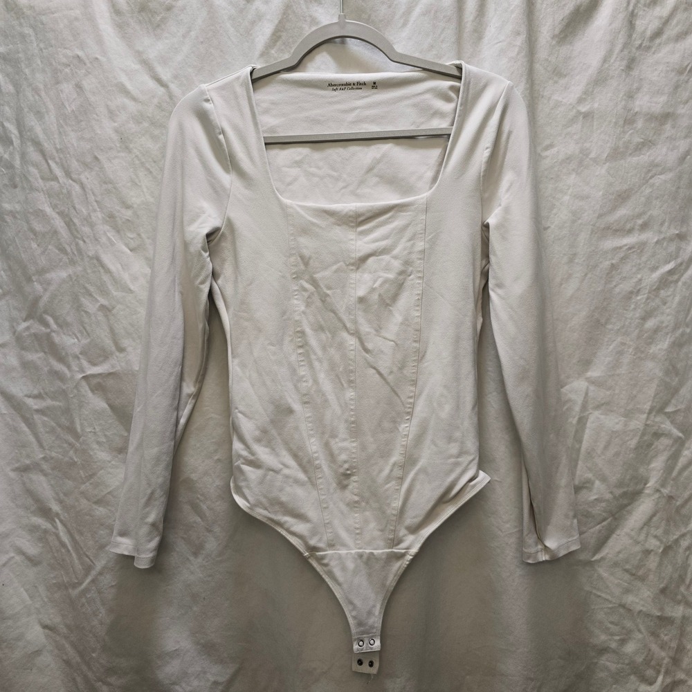 Abercrombie & Fitch Soft A F Collection White Square Neck Long Sleeve Bodysuit M